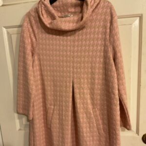 Tyler BOE Unique Houndstooth Print Sheath Dress Pink&Beige L 42”C 36” long